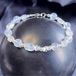 Hand Made Rainbow Moonstone Diamond Quartz Bracelet